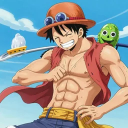 monkey d luffy in gear 5 form punching Marshall d teach in the stomach, anime, full color