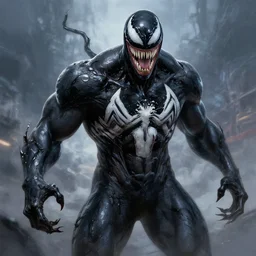 venom as a good hero, hyper detailed masterpiece, digital art painting, hyper realism aesthetic