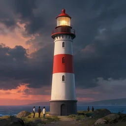 lighthouse during a storm at sunset, artstation, elegant, highly detailed, digital painting, concept art, smooth, sharp focus, illustration, art by don bluth and michel ocelot and makoto shinkai and tom whalen and atey ghailan and akihiko yoshida