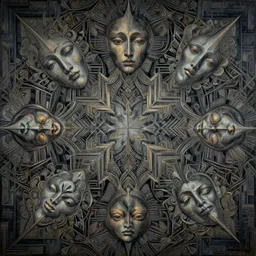 breathtaking detailed concept art painting kaleidoscope art deco pattern of galaghar faces amalgamation, by hsiao - ron cheng, bizarre compositions, exquisite detail, extremely moody lighting, 8 k