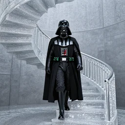 Darth Vader!!!, walking down an infinite spiral staircase, the stairs are made out of diamonds,
