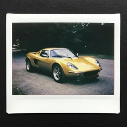 old polaroid shots of a jaguar lotus car
