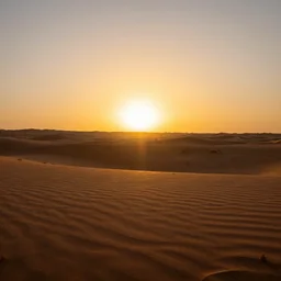 epic cinematic still photography of sun glowing on the dessert during sunset