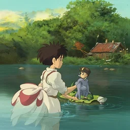 river, in the style of studio ghibli, j. c. leyendecker, greg rutkowski, artgerm