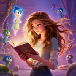 highly detailed portrait of beautiful girl reading a book, hair flowing down, in pixar inside out, dynamic pose, stephen bliss, unreal engine, fantasy art by greg rutkowski, loish, rhads, ferdinand knab, makoto shinkai and lois van baarle, ilya kuvshinov, rossdraws, tom bagshaw, global illumination, radiant light, detailed and intricate environment