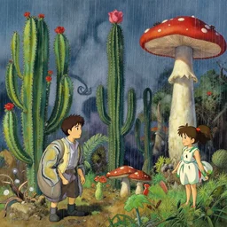 ✍🧟🧙🌹🌵🍄🌧, by rembrandt and mœbius and thomas kinkade and greg rutkowski and hayao miyazaki and akira toriyama and ilya kuvshinov
