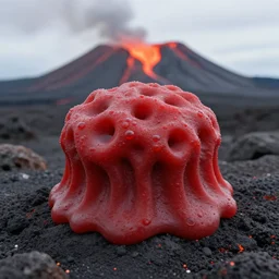 realistic highly detailed elegant red volcanic geoide slime in a active volcano