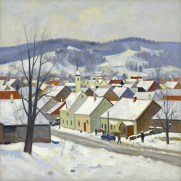 an edward hopper style painting of a ( ( ( ( ( ( ( ( small town csorna ) ) ) ) ) ) ) ) in hungary, winter, january of 1 9 5 5