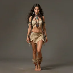 cute comanche woman with a beautiful face and eyes, long hair, wearing a buckskin romper, long legs, fantasy, intricate, full body shot, sexy, highly detailed, digital painting, artstation, concept art, wallpaper, smooth, sharp focus, realistic photo by artgerm and greg rutkowski and alphonse mucha