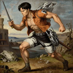 Renaissance painting of  a titan from attack on titan running, hyper detailed, UHD, 8K