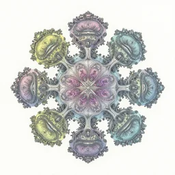 pastel colours, guido borelli da caluso, richard dadd, smooth paper with detailed line work, Mandelbulb, Exquisite detail perfect symmetrical, silver details, hyper detailed, bold intricate ink illustration, smooth textures, steampunk, smoke, neon lights, starry sky, steampunk city, liquid polished metal, by jesper ejsing