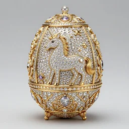 a high resolution photo of faberge egg of the 🦄 with diamon and gold, intricate, ornaments, trending on artstation