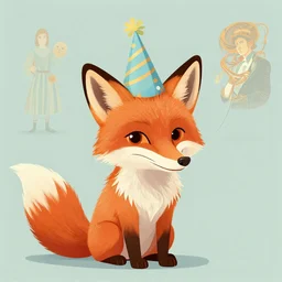 a fox wearing a party hat, character illustration by greg rutkowski, thomas kinkade, alphonse mucha, loish, norman rockwell