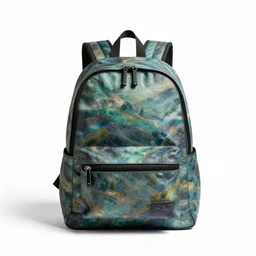 jade backpack, studio product photography, isolated on a pure white background, centered, entire object in frame, sharp focus, soft studio lighting