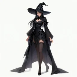 ! dream dark witch with high heels, full - body and head view, highly detailed, zeronis style, artstation, soft light, sharp focus, illustration, character design, concept art