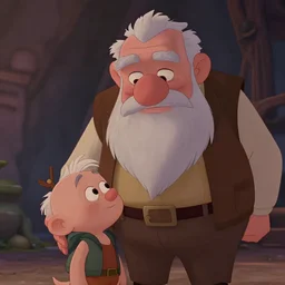 an animated film still of the oldest man in human history meeting the smallest man in human history, medium shot, waist up, pixar and disney animation, sharp, rendered in unreal engine 5, anime key art by greg rutkowski, bloom, dramatic lighting