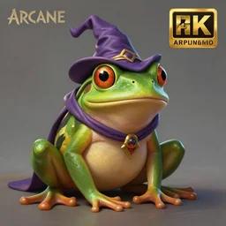 A professional portrait of a frog wizard, painted in the style Arcane, 4k, traditional art, trending on artstation, highly detailed, full body shot, wide depth of field, professional lighting, airbrush