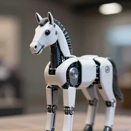 a half-robotic horse, high quality photography, telephoto, bokeh