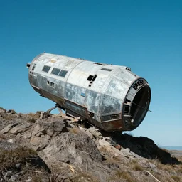 derelict spacecraft sticking out from a mountain, painted by Raphael Lacoste