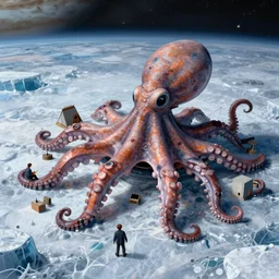 deep sea octopus type creature building society under the ice of jupiter's moon europa