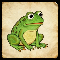 ancient manuscript of pepe the frog on papyrus paper, ancient color illustrated, 30BC