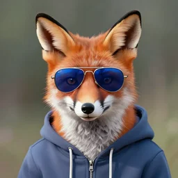 portrait of fox in hoodie in blue aviator sunglasses by greg hildebrandt and michael hutter