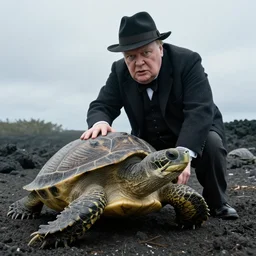 An astonished Winston Churchill discovers the first turtle ever in Galapagos, national geographic, BBC, XF IQ4, f/8, ISO 200, 1/160s, 8K, RAW, directed gaze