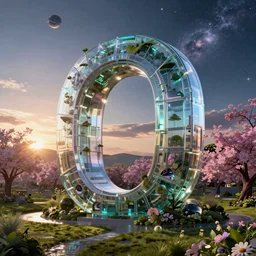 reclaimed by nature by owen d. pomery, made of glass cyberpunk synthwave sunlight galactic at dusk extraterrestial at spring myst neptune, archdaily, wallpaper, highly detailed, trending on artstation.
