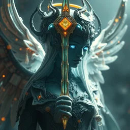 by chet zar and alexander jansson, visually stunning, cinematic, ultra realistic, hyper realism, 1 2 k, epic, octane render, unreal engine, vfx, maya, brilliant character design : amazing shape language, fantastic designs : a perfect angelic being, glitch blade : prismatic, the royal house of wands, souls inspired