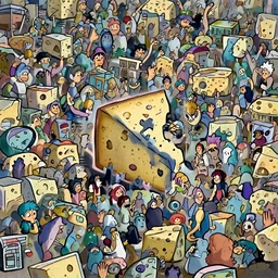 a wholesome illustration of a block of cheese coming alive and terrorizing everyone, studio Ghibli,  Pixar and Disney animation, sharp, Rendered in Redshift and Unreal Engine 5 by Greg Rutkowski, Bloom, dramatic lighting