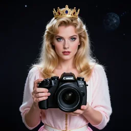 a space princess from a 1980s B-movie, Canon EOS R3, f/1.4, ISO 200, 1/160s, 8K, RAW, unedited, symmetrical balance, in-frame