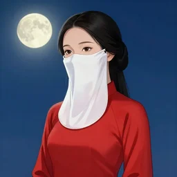 asian female with white cloth mask wearing traditional red ao dai, full moon on the sky, digital illustration by ruan jia, a ultra detailed beautiful panting by ilya kuvshinov, greg rutkowski and makoto shinkai, trending on artstation