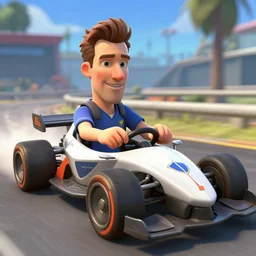 a screenshot of benedict cumberbatch in the video game rocket league driving one of the cars. 3 d rendering. unreal engine. amazing likeness. very detailed. cartoon caricature