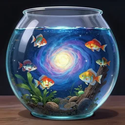 fish bowl containing a universe, extremely detailed, sharp focus, wide view, smooth, digital illustration, by james jean, by rossdraws, frank franzzeta, sakimichan