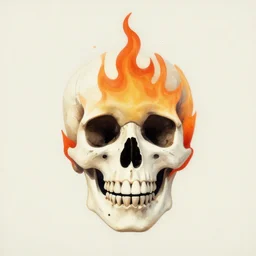 a retro minimalistic wide shot smiling skull with fire flame, amazing abstract painting, paint splash, simon stalenhag, artgerm