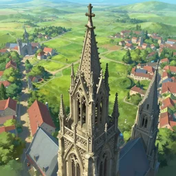 gothic bell tower, view from above. in style of greg rutkowski, jesper ejsing, makoto shinkai, trending on artstation, fantasy, great composition, concept art, highly detailed, scenery, 8 k, behance.