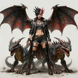 an female humanoid a fusion of a dragon, a kaiju, and a deathclaw dressed like a punk in the style of leonard boyarsky in the style of h. r. giger in the style of frank frazetta trending on artstation deviantart pinterest detailed hyper detailed photorealistic hd 8 k post - processing high resolution