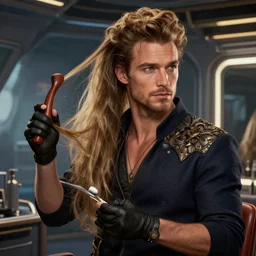 epic professional digital art of handsome british male starship hairstylist, by leesha hannigan, iris van herpen, artstation, cgsociety, wlop, epic, much wow, much detail, gorgeous, detailed, masterpiece
