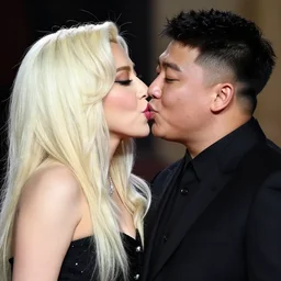 kim jong - un kissing lady gaga, well detailed realistic