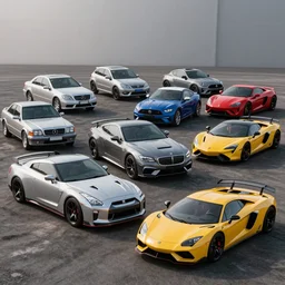 nissan gtr r 3 4, mercedez benz, honda civic, bentley, ferrari, mclaren, mustang, mini cooper, porche, jeep, vintage cars, gtr r 3 5, subaru brz, koenigsegg, lamborghini huracan, 8 0 s jdm japanese car and supra in the shape of a concept car design, car photography, 4 k, high resolution, highly detailed