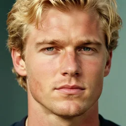 a close up realistic portrait of a blonde man with a chiseled jawline, vibrant color, edward hopper, trending on artstation
