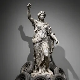 statue of artemis made from car wheels, detailed but rough, 4 k photo, excellent light and shadows, sony 1 7 5 mm