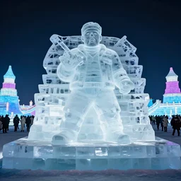 dramatic photo, the rapper'ice cube'carving a full body ice sculpture of rapper'ice cube'at harbin ice festival, wide angle photo, award winning, artgerm, wlop, james gurney, trending on artstation