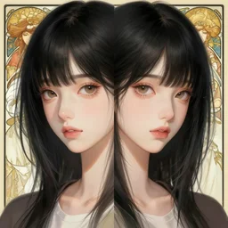 portrait of beautiful symmetrical anime girl, black hair, attractive, casual, modern, highly detailed, digital painting, artstation, concept art, smooth, sharp focus, illustration, art by moebius artgerm, greg rutkowski and alphonse mucha, 8 k