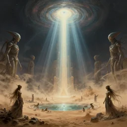 nightmare in hell, halo, light shafts, wisps, sandstorm, light diffusion, godly, ascending, by moebius, digital art, beautiful, sacred, holy, surreal, fantasy art, oasis, by durer, durer, fairies, surreal alien kingdom, ancient civilization, alien language, space civlization, dmt entity, machine elf, machine elves