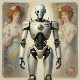 symmetry!! portrait of a military robot, midsommar style, intricate, elegant, highly detailed, digital painting, artstation, concept art, smooth, sharp focus, illustration, art by artgerm and greg rutkowski and alphonse mucha, 8 k