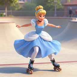 cinderella animated aggressive inline skating on rollerblades at a skate park