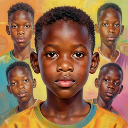 colourful upper half portrait of an african boy with proportions in the style of jack davis - art hsiao - ron cheng, highly detailed, caricature, digital painting, illustration, smooth, sharp focus, intricate, symmetry, pinterest, behance, artstation