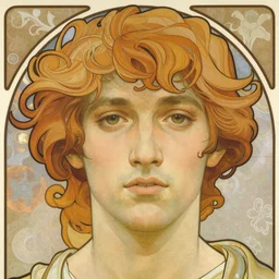 realistic detailed face portrait of the god apollo by alphonse mucha, ayami kojima, amano, greg hildebrandt, and mark brooks, male, masculine, art nouveau, neo - gothic, gothic, character concept design