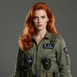 epic professional digital portrait art of attractive thin redhead woman wearing airforce jumpsuit, 5 0 mm lens, facing front, by neal adams, artstation, cgsociety, wlop, epic, much wow, much detail, gorgeous, detailed, cinematic, masterpiece